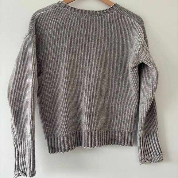 PJ Salvage Long Sleeve Gray Velour Sweater Cozy Knit Ribbed Crew Neck Pullover - Picture 5 of 6